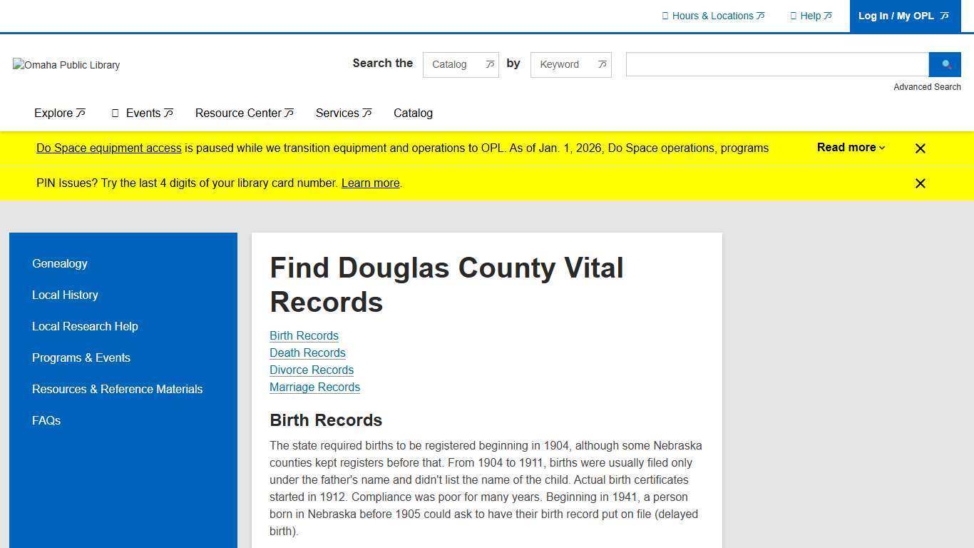 Find Douglas County Vital Records | Omaha Public Library
